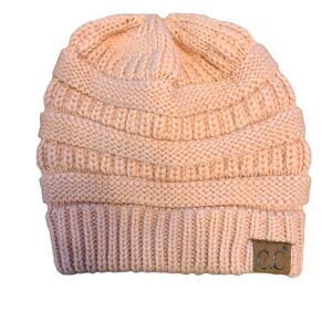 C.C Beanie Thick Cable Knit Cuffed Winter Stocking Cap Pink